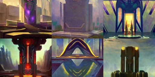 A cyberpunk art deco monument to Inanna by Greg Rutkowski and Claude Monet, oil on canvas